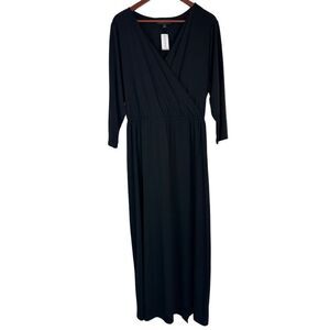 Lane Bryant Black Faux Wrap Maxi Dress Womens 18/20 Belted Casual Stretch NWT